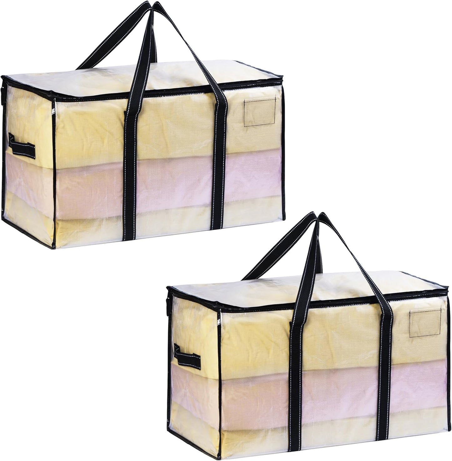 VENO 2 Pack Moving Bags, Heavy Duty Totes with Lids, Extra Large Packing Storage Boxes, Sturdy Handles, Zipper (Clear