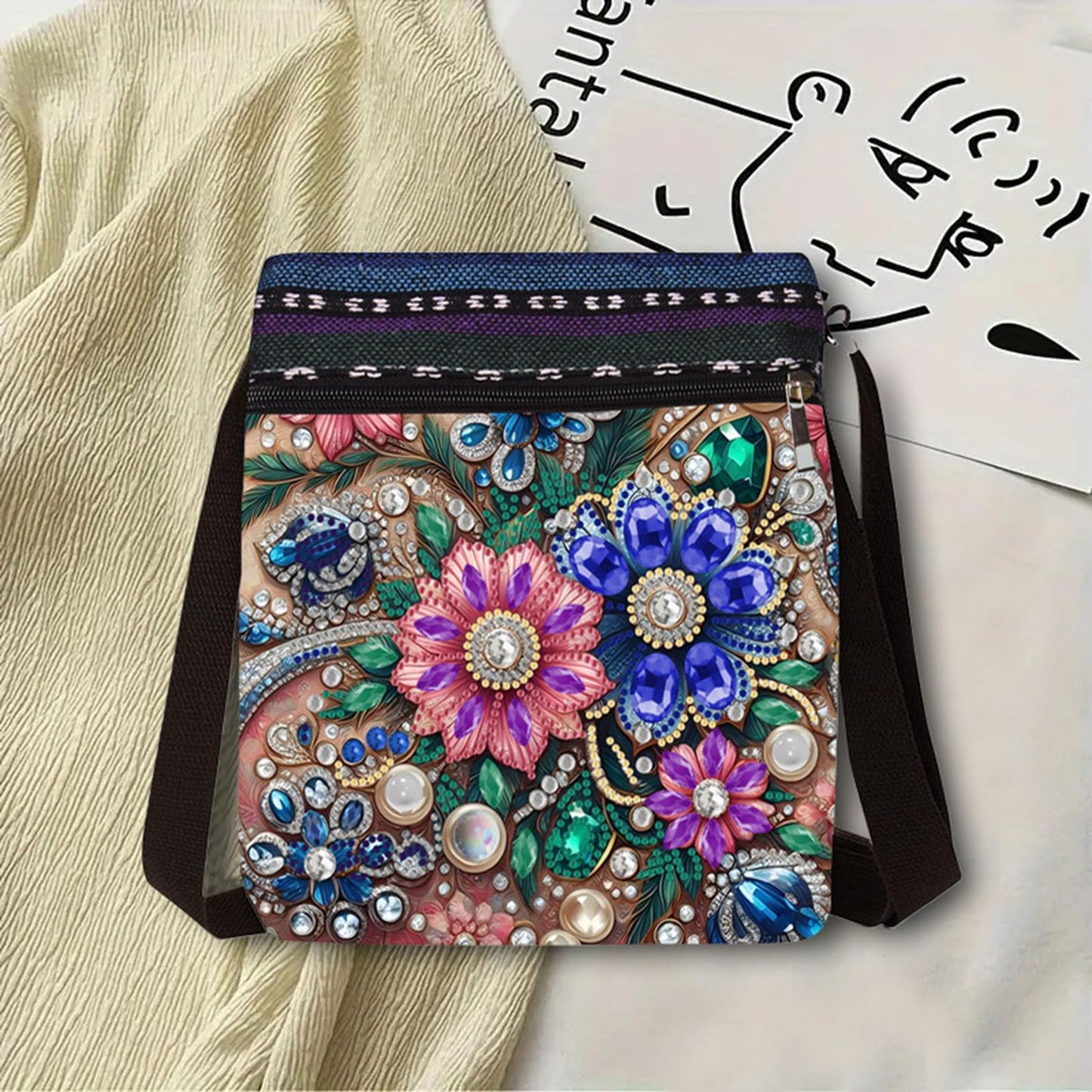 DDGYP 5D Diamond Art Bags, Diamond Art Kits for Adults, DIY Diamond Painting Bags for Women - 8.5x8.7x0.39inch PU Leather Crossbody Bag with Zipper & Adjustable Strap, Flower Pattern