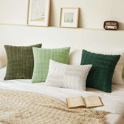 Softalker Spring 18x18 Throw Pillow Covers Cream, Set of 2 Soft Corduroy Boho Textured Modern Pillow Cases, White Decorative Cushion Covers for Couch Patio Living Room Sofa Easter Gift, Beige