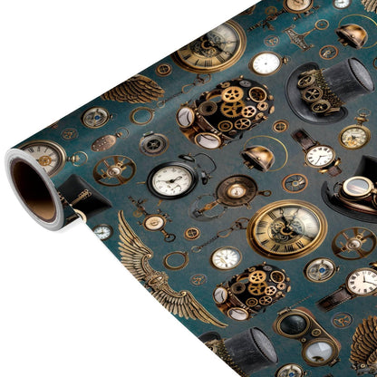 Joviwrap Watch Wrapping Paper Roll, Mechanical, Gears Vintage Clock Print Gift Wrap Steampunk Vintage Gift Wrapping Paper for Party, DIY Craft Projects, 17 Inches x 16.4 Feet