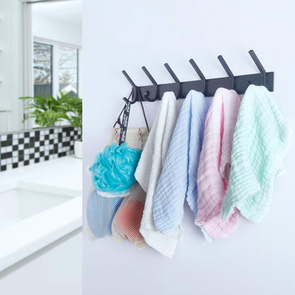 WEBI Coat Rack Wall Mounted,17-1/8 Inch Hooks for Hanging Coats,Heavy Duty Metal Hook Rail with 6 Double Dual Hooks Hanger Wall Mount for Purse Clothes Jacket Backpack Entryway,Black