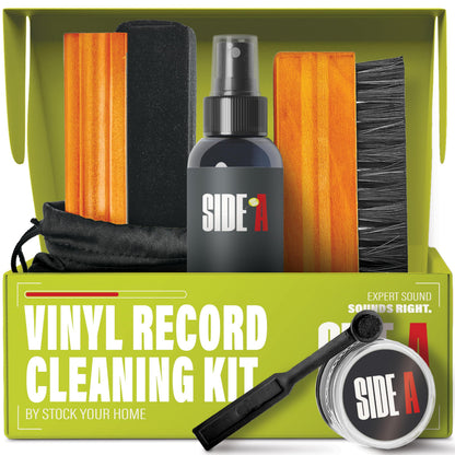 Stock Your Home Vinyl Record Cleaning Kit – 6-Piece Set with Vinyl Cleaner Spray, Anti-Static Velvet Brush, Needle Cleaning Gel & Brush, Drawstring Duster Bag