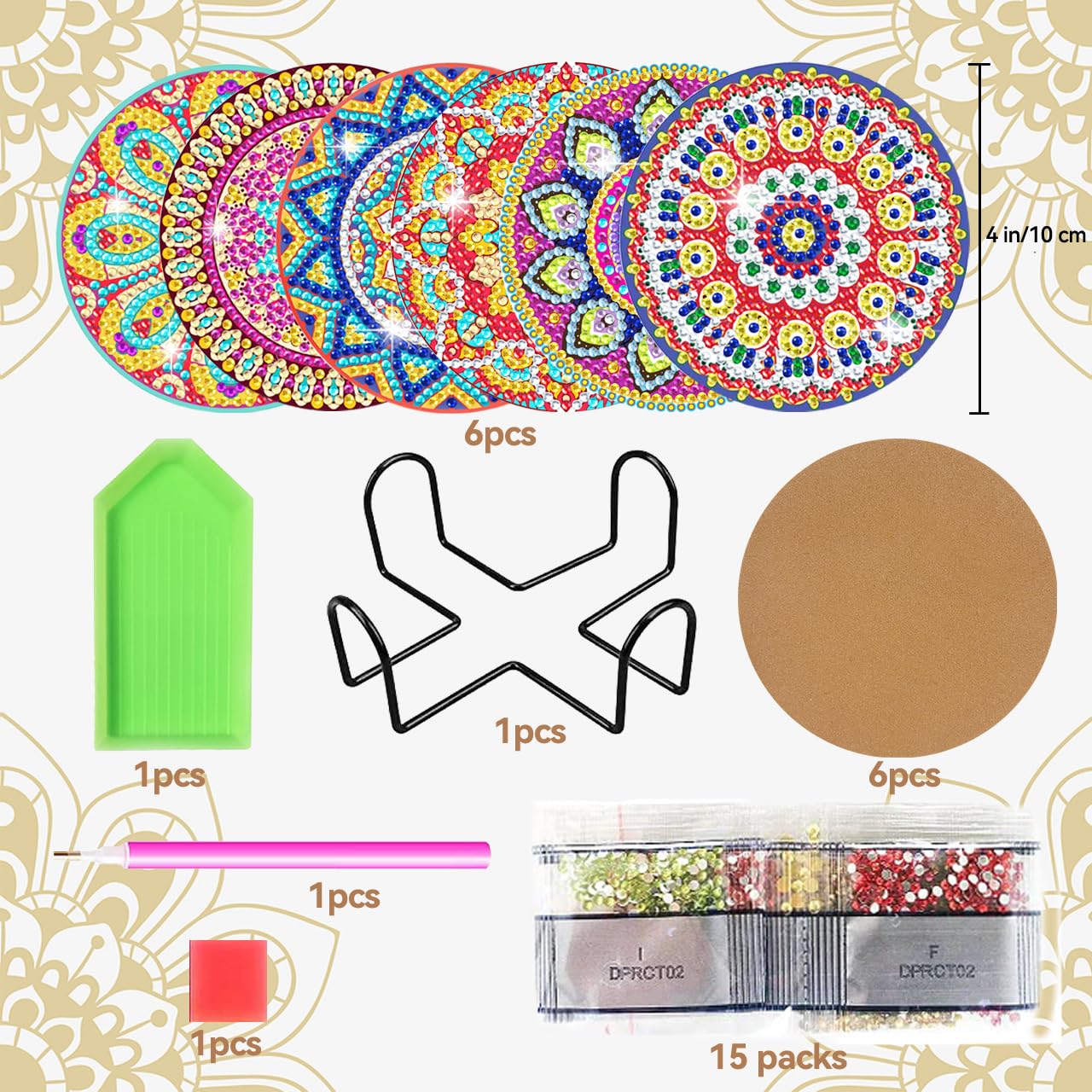 Vcekract Diamond Painting Coasters, 6 Pcs Mandala Diamond Art Coasters with Holder, Crafts Kits for DIY Coasters, Adult Crafts Projects Kits Women
