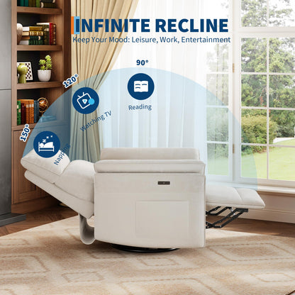 IDEALHOUSE Power Recliner Chair with Side Pockets, 270° Swivel & Glider, USB Charging Port, PU Leather, Thickened Dual-Layer Armrests, Modern Recliner for Living Room, Bedroom (White)