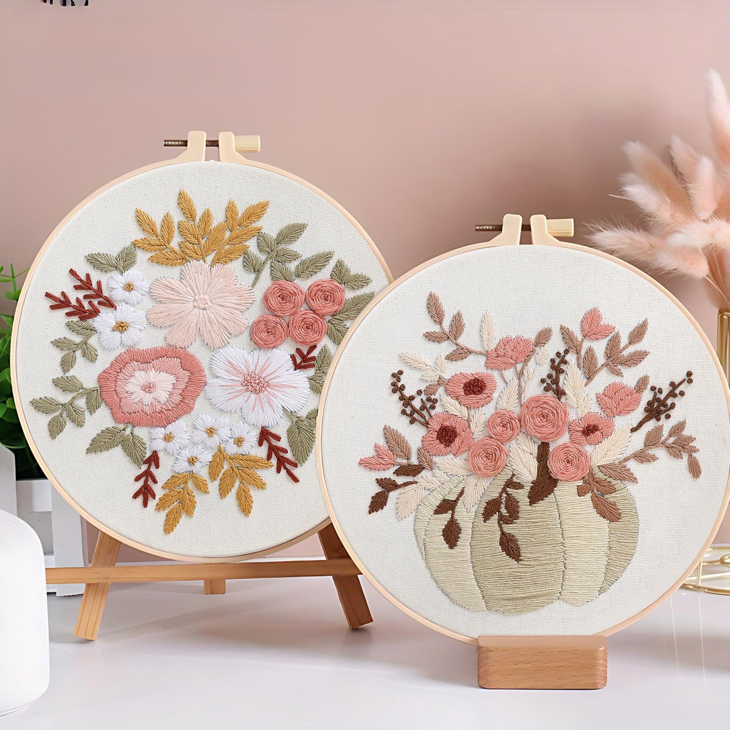 Sivilife Embroidery Kit for Beginners, 3 Sets Stamped Cross Stitch Kits for Beginner, Floral Pattern Embroidery Starter Kits for Adults with Embroidery Hoop Instructions Threads and Needles Scissors