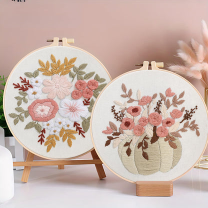 Sivilife Embroidery Kit for Beginners, 3 Sets Stamped Cross Stitch Kits for Beginner, Floral Pattern Embroidery Starter Kits for Adults with Embroidery Hoop Instructions Threads and Needles Scissors