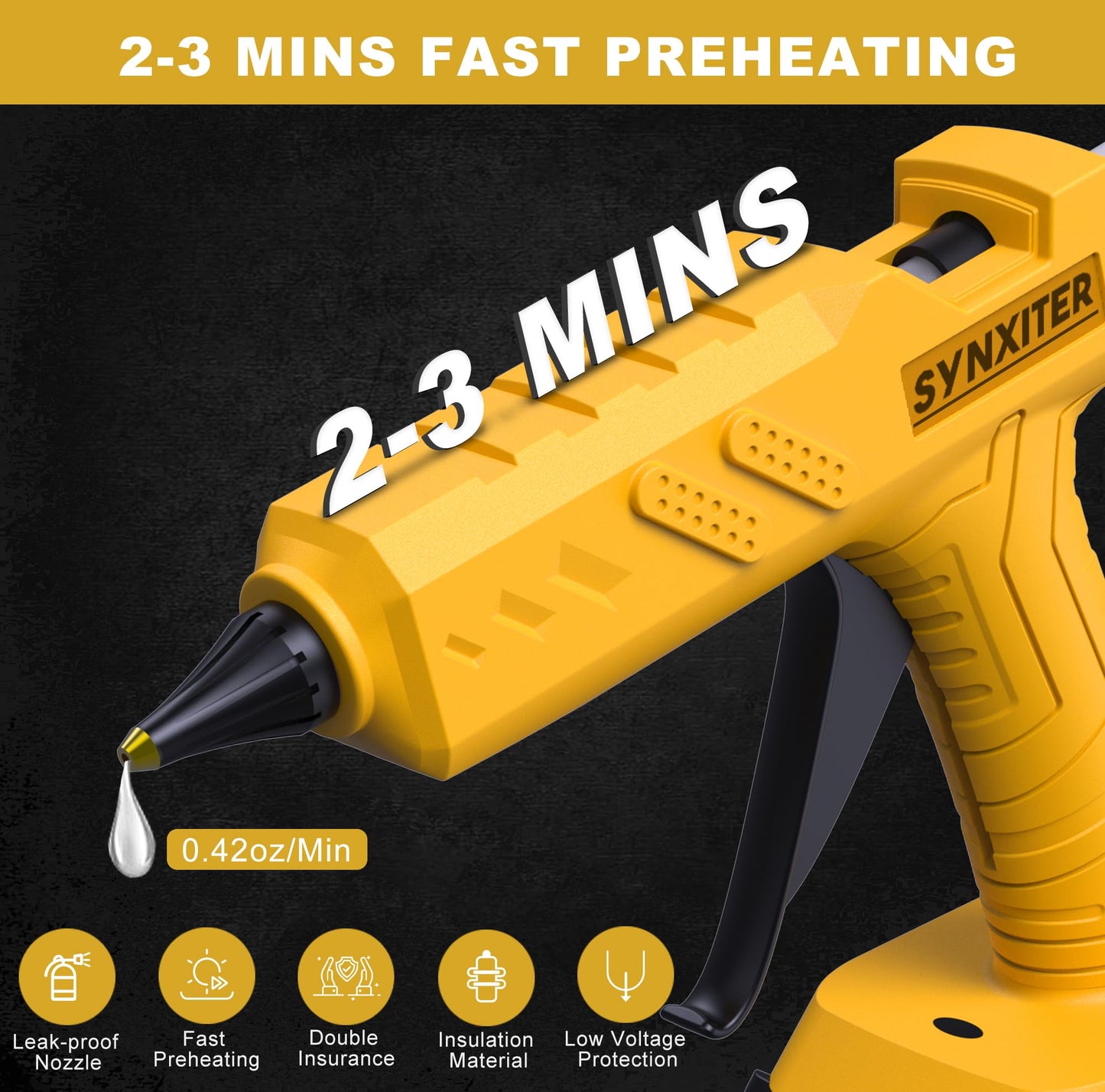 60W Cordless Hot Glue Gun for DeWalt 20V MAX Battery(Battery Not Included),Wireless Power Glue Gun Full Size with 30pcs Glue Sticks for Art DIY Craft Home Repair School (Tool Only)