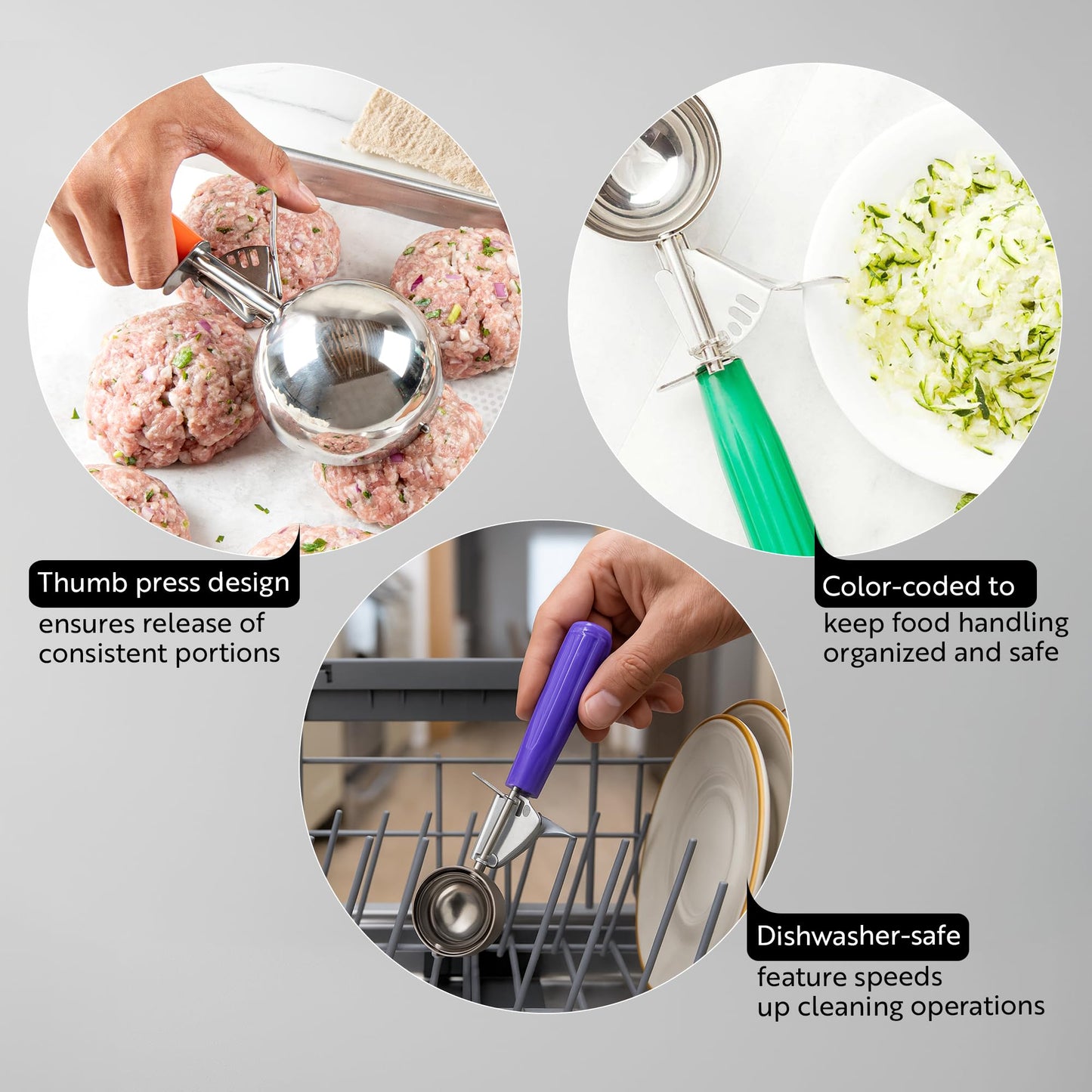 Restaurantware Met Lux 8 Ounce Portion Scoop 1 Durable Disher Scoop - Thumb Trigger Orange Stainless Steel Ice cream Disher For Portion Control For Ice Cream Mashed Potato And Cookie Batter