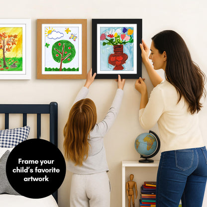 Americanflat Kids Artwork Frame Changeable (Black) - Magnetic Door Holds 100 Art Pieces - 8.5x11 Letter Size Display with Mat or 10x12.5 Without Mat - My Mini Masterpiece