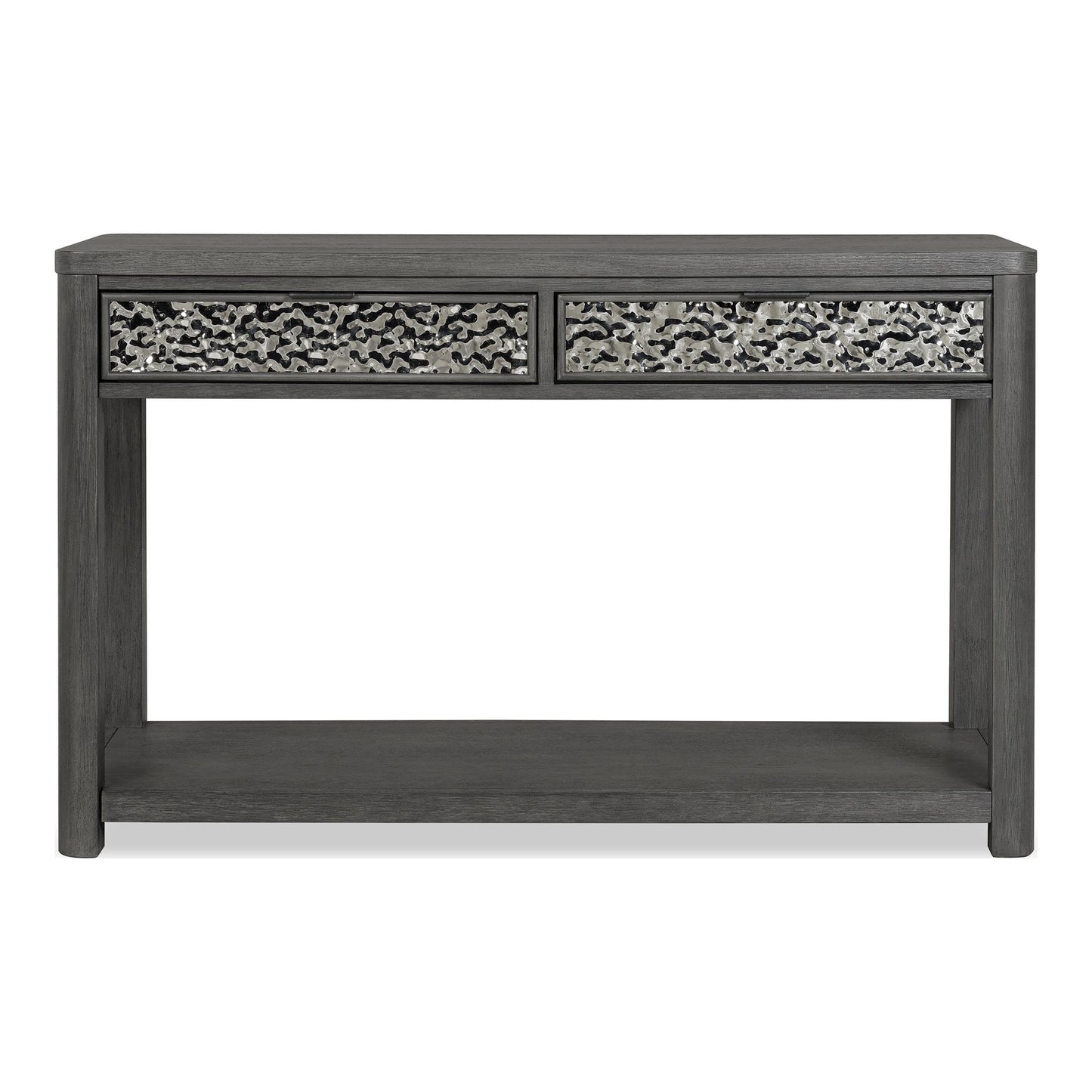 Furniture of America Selyra Modern Contemporary Solid Wood 48-inch Sofa Table with Dented Stainless Steel Accents, Wire Brush and Drawer on Ball-Bearing Glides for Living Room, Ash Gray