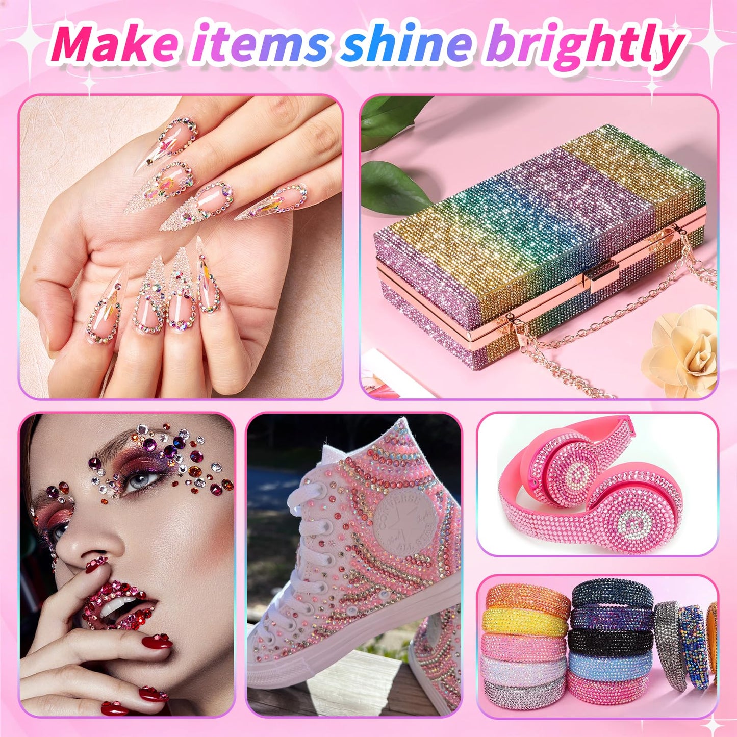 Bedazzler Kit with Rhinestones - 46000Pcs Resin Jelly Rhinestones 3mm Flatback Gems with 3Pcs B7000 Jewelry Glue, Tweezers & Pickup Pen for Nail Art, Diamond Art, DIY Crafts, Clothes, Shoes & Makeup