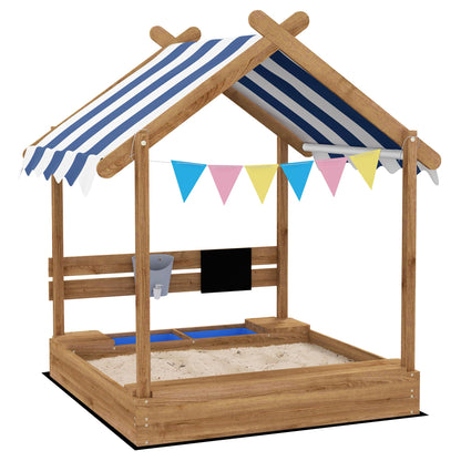 Wooden Sandbox with Canopy House Design - Weather-Resistant Play Set for Kids Ages 3-7, Outdoor Fun with Sink and Black Board