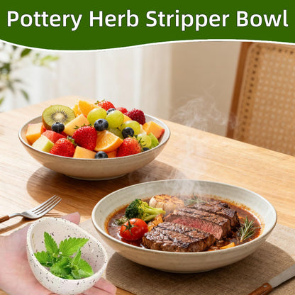 Ceramic Herb Stripper Bowl with Multiple Hole Sizes for Leaves and Stems, Small (white)