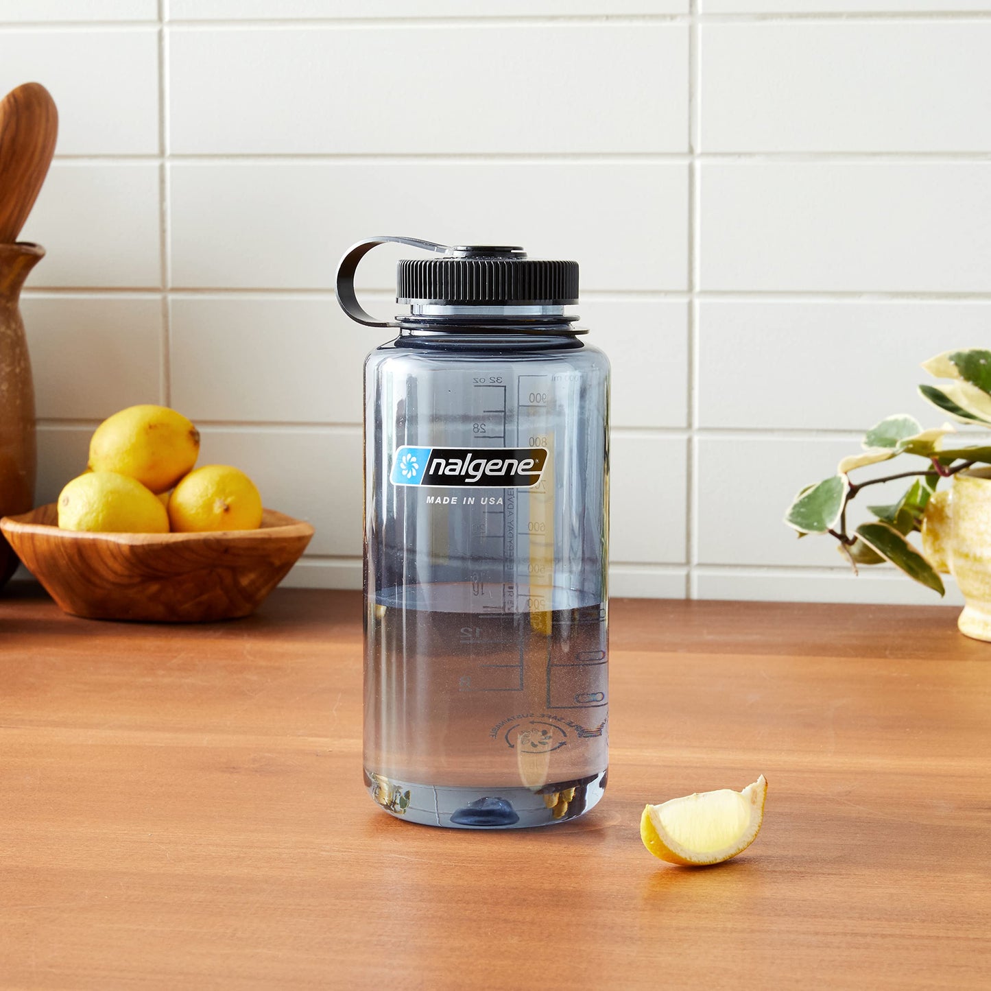 Nalgene 32 oz Wide Mouth Water Bottle | BPA-Free, Durable & Leak Proof, Lightweight Bottle for Hiking & Gym, Work & Travel, Gray w/ Black Lid