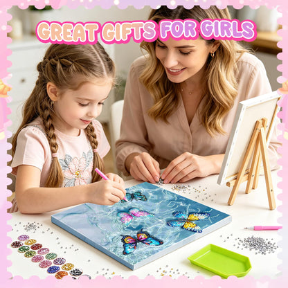 SJTYDX Framed Diamond Art Kits, Diamond Painting Butterfly with Movable Wings, DIY Rhinestone Gem Painting Crafts Canvas Art with Easel Diamond Paint Kits for Decor Gift, 7.8x7.8 Inch