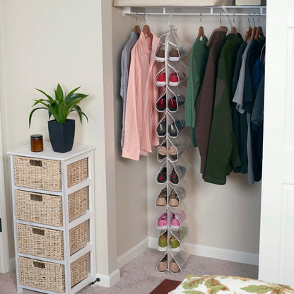 20-Pocket Closet 10 Household Essentials Shoe File, Durable Canvas and Plastic, Holds Pairs of Shoes, Individual