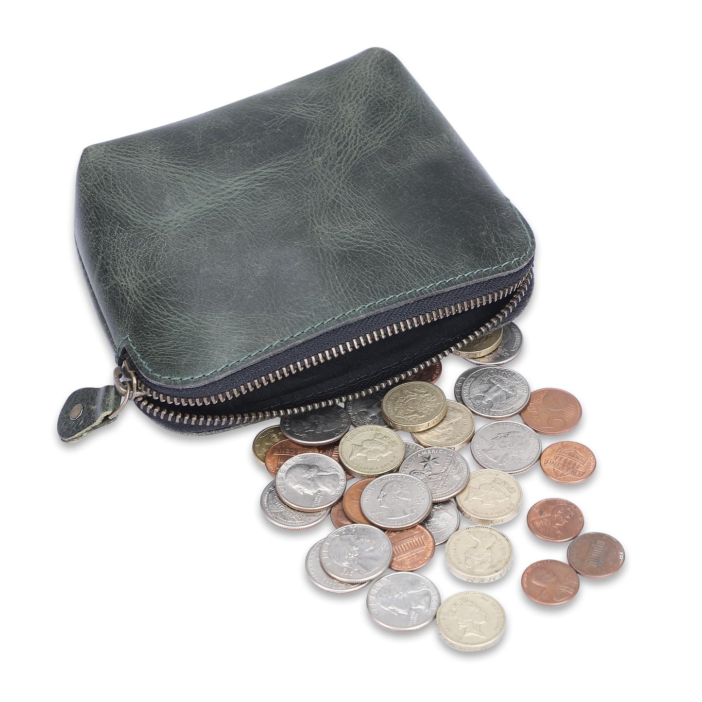 TheAntiq Full Grain Leather Cosmetic Bag – Zippered Makeup Pouch for Women, Small Travel Toiletry & Organizer Pouch for Purse, Premium Handmade Leather (5 × 4 × 2.5 in)
