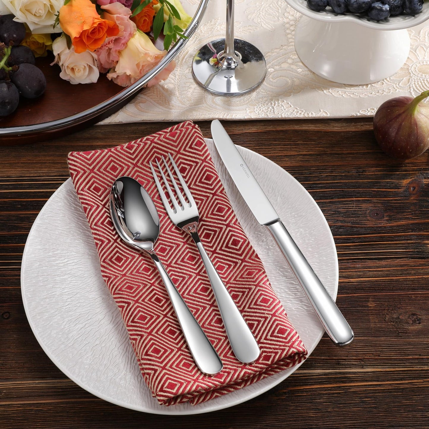 KEAWELL Premium Louise Forks, Set of 4, 18/10 Stainless Steel, Forks Silverware with Round Edge, Exceptional Mirror Finish, Dishwasher Safe (8" Dinner Fork)