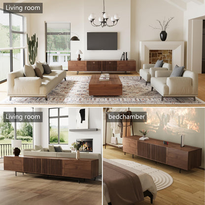 gaoyangjiaju 94.48" Mid Century Modern TV Stand for TVs up to 70"-90",Tv Console with 4 Storage Cabinets, Media Furniture for Living Room or Bedroom,Walnut