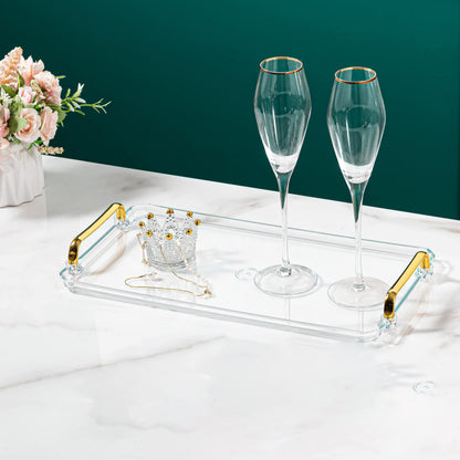Waltsun Acrylic Serving Tray with Handles Ottoman Countertop Decorative Tray Serving Tray Spill-Proof Tray for Coffee Table Living Room Bedroom16 x 9 x 0.8 inches (Amber)
