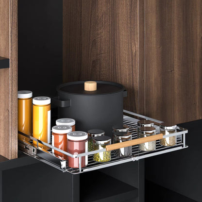 Pull Out Cabinet Organizer, 23~39.8"W x 22.5"D Expandable Pull Out Shelves for Kitchen Cabinets, Heavy Duty Metal Slide Out Pantry Shelves Sliding Shelf for Home Kitchen,Under Sink,Bathroom,Wardrobe