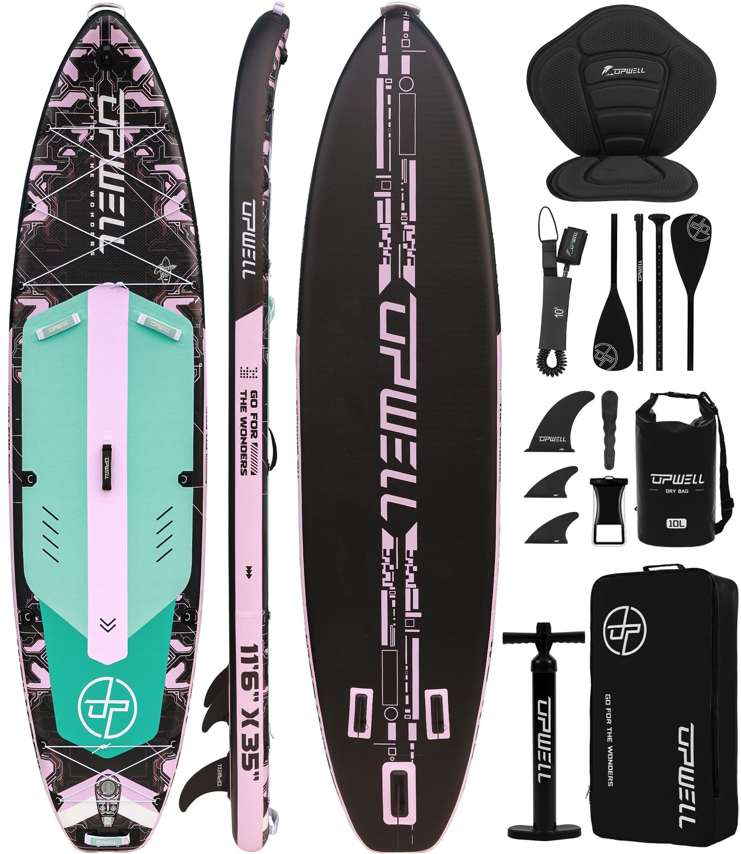 UPWELL 11'6"×35" Extra Wide Inflatable Paddle Board, Stand Up Paddle Board with Kayak Seat, Sup Paddle Boards for Adults, Mech Pink