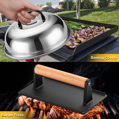 ROMANTICIST 132PC Professional Griddle Accessories Kit - Heavy Duty Stainless Steel Grill Spatula Set for Grill Griddle Hibachi Flat Top Outdoor Cooking - Great Grill Gift on Birthday Wedding
