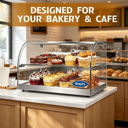 1.59 Cu.ft Malphi Large Pastry Display Case Countertop | Commercial Bakery Display Stand Cupcake Holder Tempered Glass | Large Bread Cookie Display Box | 22.1" x 15.2" x 14.6" | 27.5 lbs |