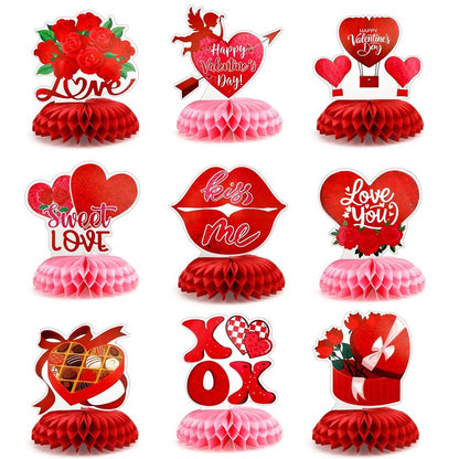 Valentines Day Honeycomb Centerpieces for Tables, 9Pcs Valentines Table Decorations Honeycomb Centerpiece, Red Heart 3D Centerpiece Table Decoration for Birthday Home Valentine's Party Decor Supplies