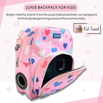 therathreads Junie Feeding Tube Backpack for Kids Enteral Feeding Pumps (EnteraLite Infinity and Kangaroo Joey), G Tube, J Tube, GJ Tube, PEG Tube Bag fits 500mL to 1L Capacity Bags (Hearts)