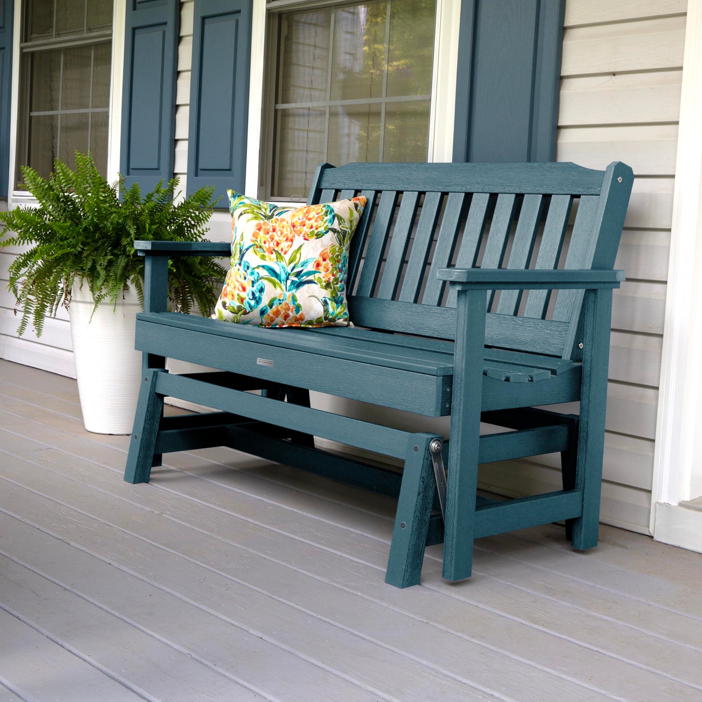 Highwood Lehigh Outdoor Glider Loveseat, 4ft, Nanatucket Blue