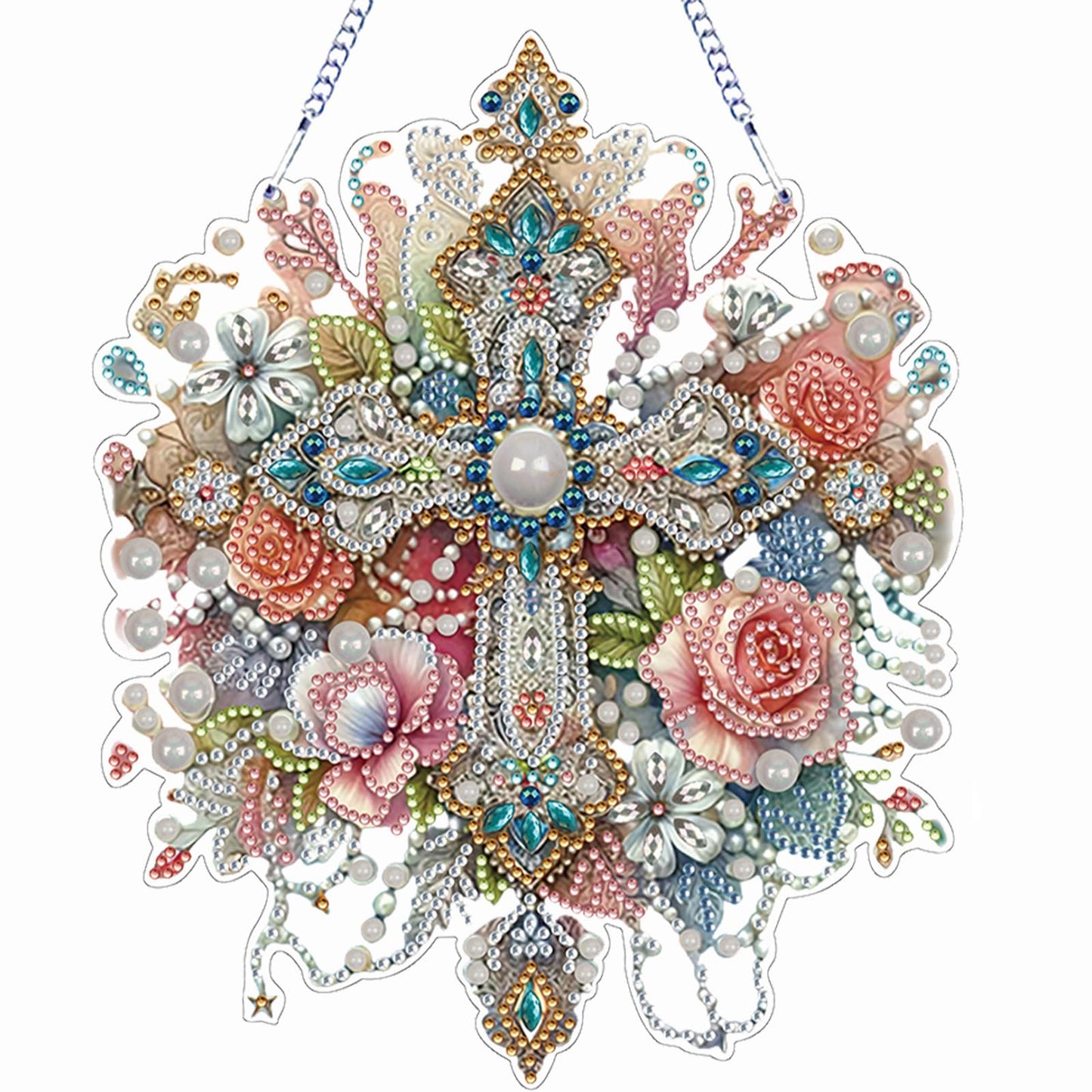 Sulunmo Diamond Art Hanging Kit, Diamonds Art Painting Pendant for Adults, DIY Gem Painting Board Kit for Window Door(Gorgeous Cross-82)