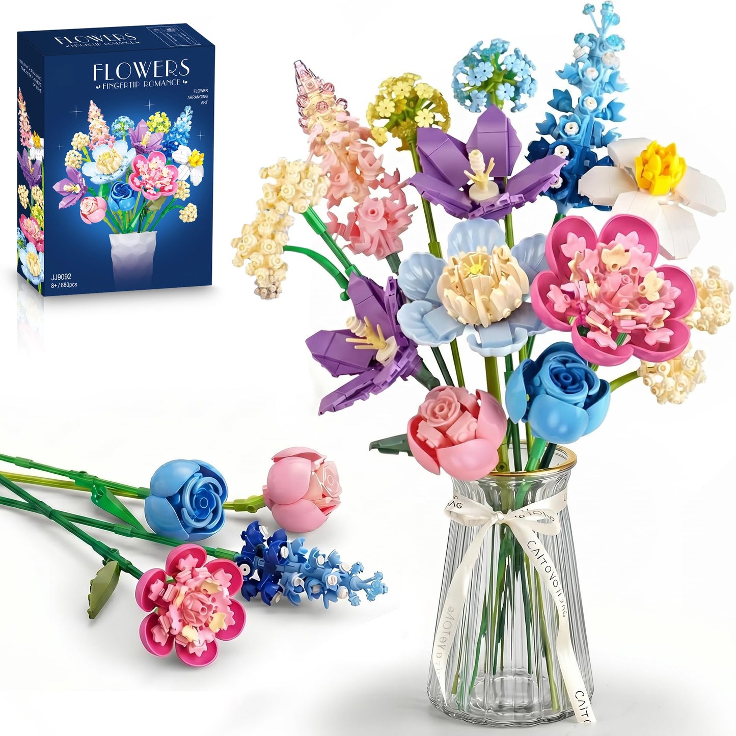 Abbabby Flower Building Set for Adults.880-Piece Artificial Bouquet Set Compatible with Lego.DIY Floral Building Toy for Ages 8+.Romantic Flower Bricks Kit for Lover.Baby.Mother.Home Decor & Gift