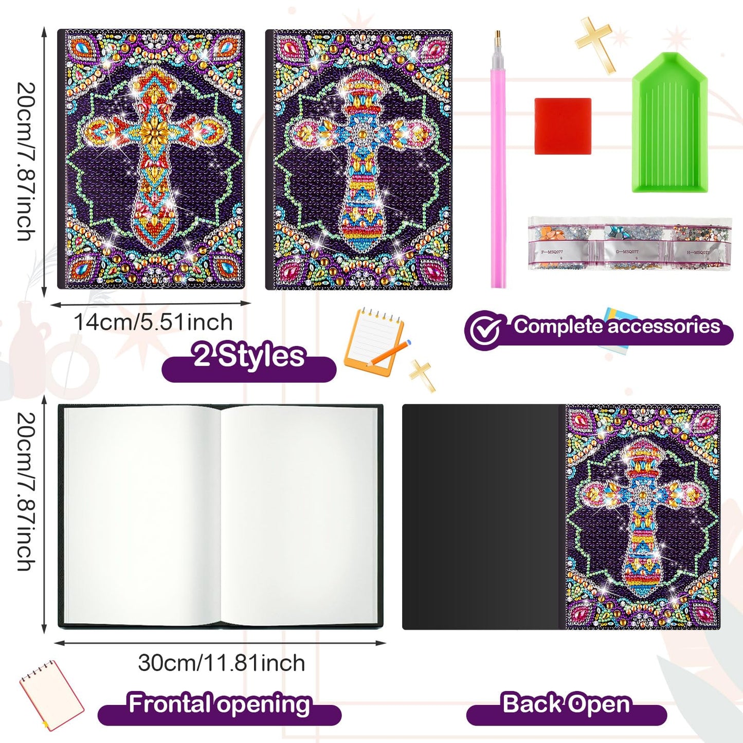 Qilery 2 Pcs 5d Diamond Art Kits for Adults, DIY Leather Diamond Painting Journals Notebooks Bible Cross Gem Dots Art Crafts for Adults, Beginners, Birthdays, Graduation Gifts with Tools