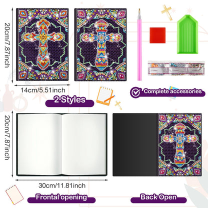 Qilery 2 Pcs 5d Diamond Art Kits for Adults, DIY Leather Diamond Painting Journals Notebooks Bible Cross Gem Dots Art Crafts for Adults, Beginners, Birthdays, Graduation Gifts with Tools