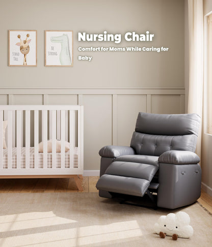 Garvee Oversized Recliner Chair - PU Leather Manual Recliner for Adults, Comfy Reclining Chair with Overstuffed Arms and Back, Side Pocket, Single Sofa for Living Room, Bedroom