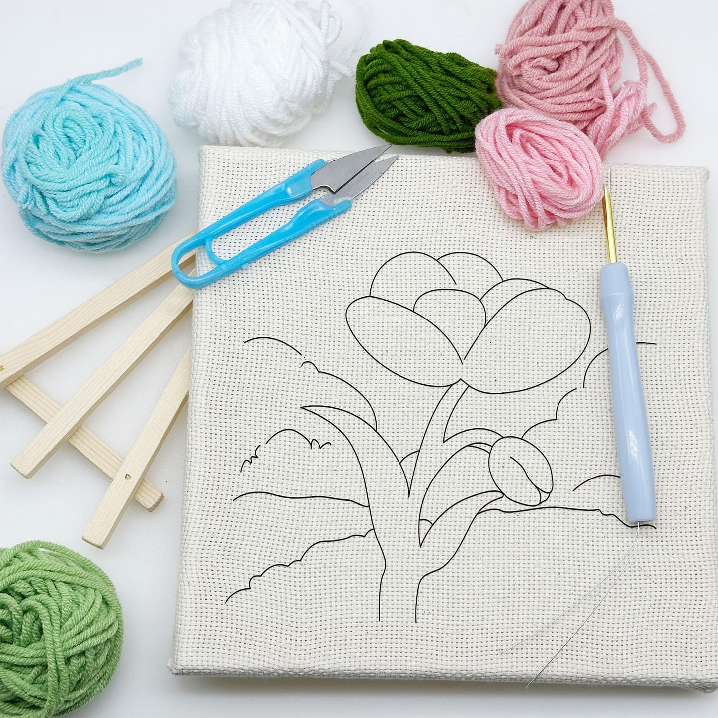 Woohome Punch Needle Starter Kit, Punch Needle Embroidery Kit Frame with Punch Needle Fabric, Hoop, Yarns, Punch Needle for Beginner (Purple Cymbidium)