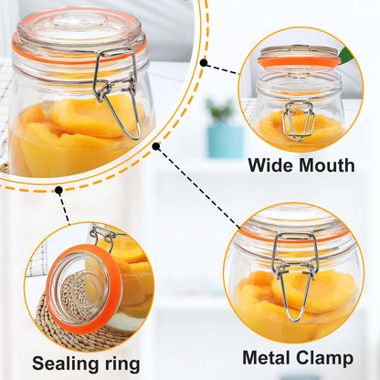 Encheng 32 oz Wide Mouth Mason Jars with Airtight Hinged Lids, Large Glass Jar with Lid for Pickling, Fermentation, Canning, Food Storage – Set of 4 Glass Storage Containers