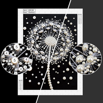 Stalente Pearl Diamond Painting Kits for Adults Dandelion, 5D Special Shape Diamond Art Kits for Beginners, Crystal Rhinestones Diamond Painting for Home Wall Decoration Gift 12×16inch, Flower