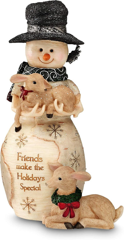 BirchHeart Snowman Holding Fawn, 6.25-Inch Tall by Pavilion Gift Company