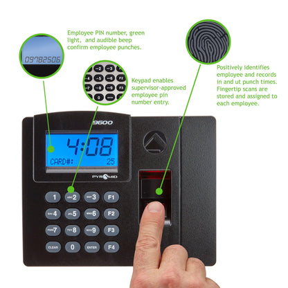 Pyramid Time Systems - Pyramid TimeTrax Elite [TTELITEEK] Automated Biometric Fingerprint Time Clock for small Business, Employee In/Out Time Tracker with Software Download, Windows Compatible - Black