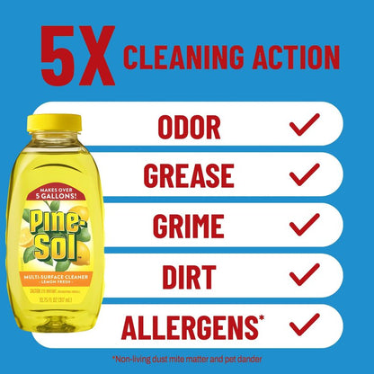 Pine-Sol Multi Surface Cleaner, 6 Pack, Concentrated Multi Purpose Cleaner and Degreaser for Kitchen and Bathroom, Makes 5 Gallons, Lemon Fresh Scent, 10.75 oz. Each