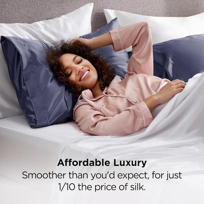 Bedsure Satin Pillowcase - Luxurious Silk-Like Feel | Standard Size 20x26 Inches, Blue Granite, 2-Pack