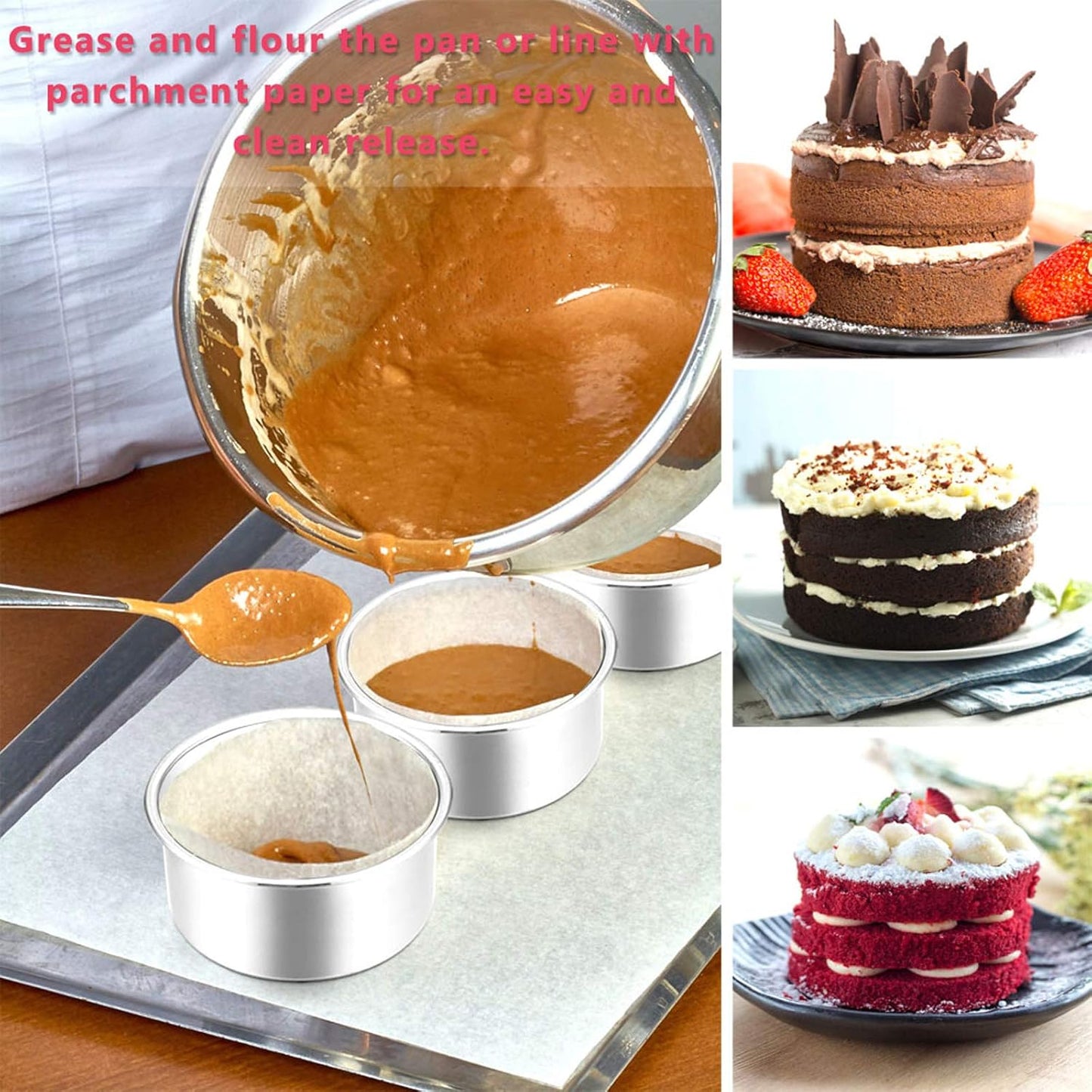 E-far 4 Inch Small Cake Pan Set of 4, Stainless Steel Mini Round Baking Pans, Non-Toxic & Healthy, Dishwasher Safe