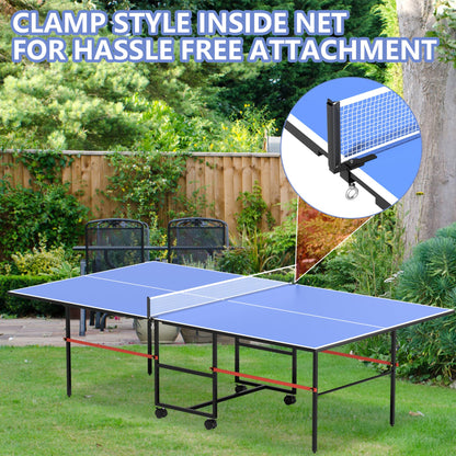 8FT Table Tennis Table with Net, Indoor/Outdoor Professional Ping Pong Table for Kids Adults, Folding Ping Pong Table, Complete Set with Paddles and Balls, School Playground Game Table (Blue)