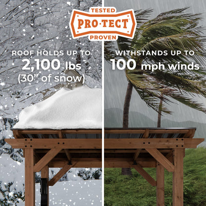Backyard Discovery Saxony 8' x 5' Cedar Wood BBQ Grill Gazebo Pavilion with Hardtop Galvanized Steel Roof, Bar Tops, Powerport, Snow Support, Wind Resistance, Cook Station for Outdoor Patio or Deck
