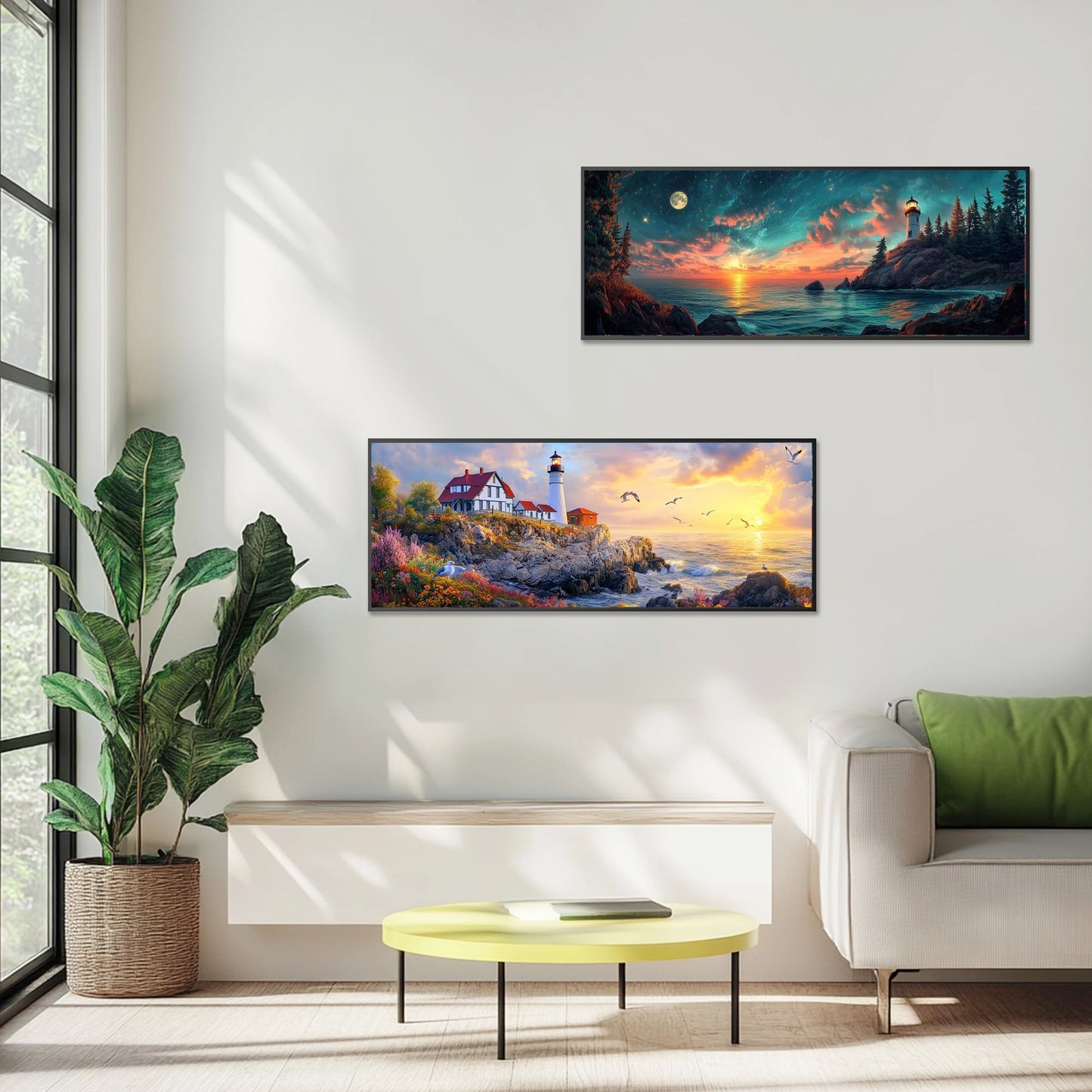 Zariocy 2 Pack Large Diamond Art Kits for Adults Lighthouse, DIY Diamond Painting Art Landscape Round Full Drill Crystal Diamond Embroidery Paintings Arts Craft for Home Wall Decor 31.5x11.81 inch