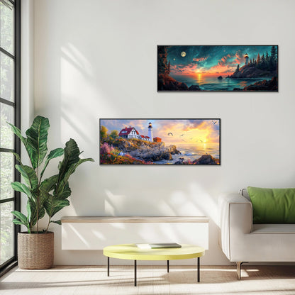 Zariocy 2 Pack Large Diamond Art Kits for Adults Lighthouse, DIY Diamond Painting Art Landscape Round Full Drill Crystal Diamond Embroidery Paintings Arts Craft for Home Wall Decor 31.5x11.81 inch