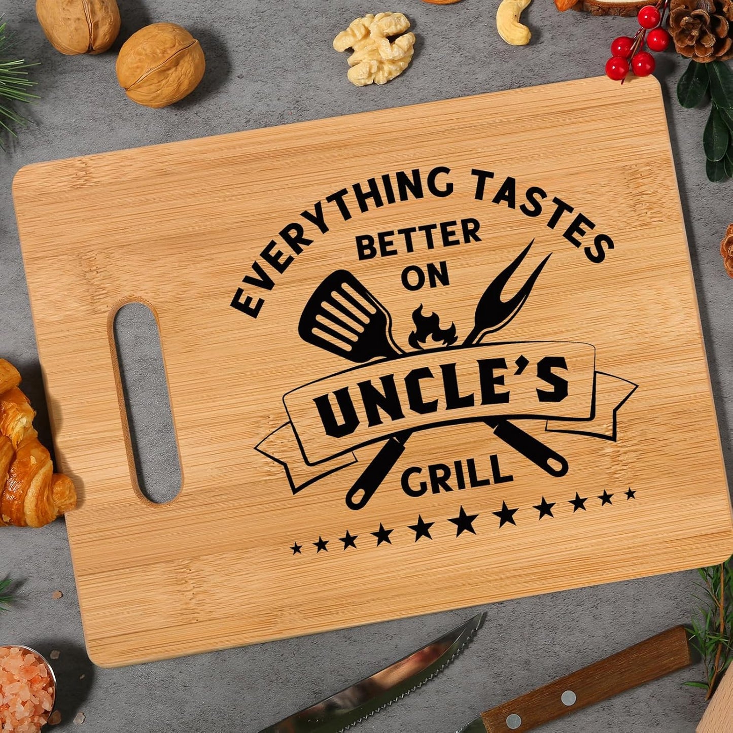 Unique Bamboo Cutting Board - Best Uncle Birthday Gifts from Niece Nephew - Cool Gifts for Uncle's Grill
