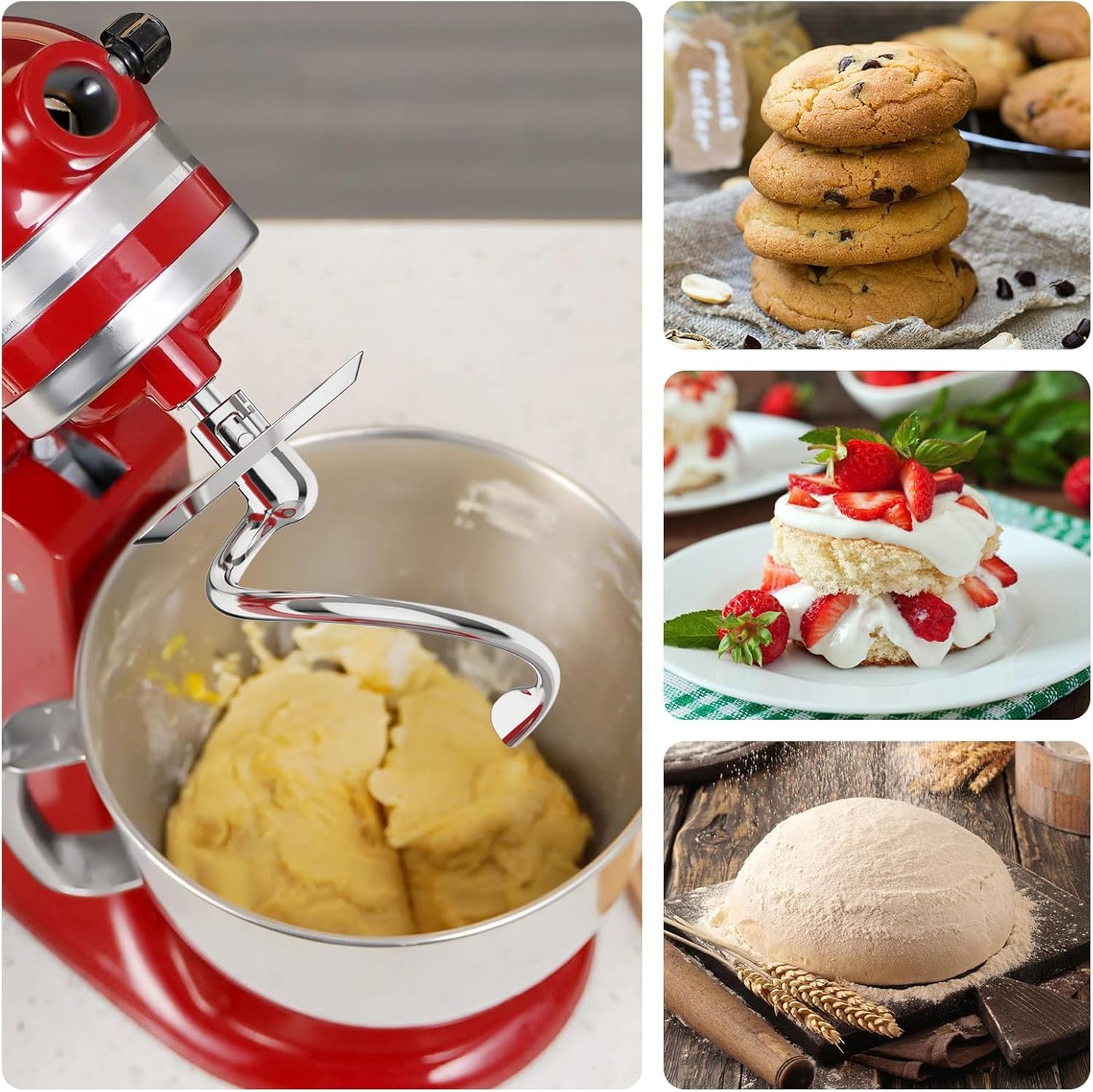 Stainless Steel Spiral Dough Hook for Kitchenaid Stand Mixer, Fits Kitchenaid Bowl, 4.5-5 Q Tilt-Head Stand Mixer